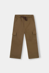 Boys Dark Brown Cotton 6 Pocket Cargo Trouser